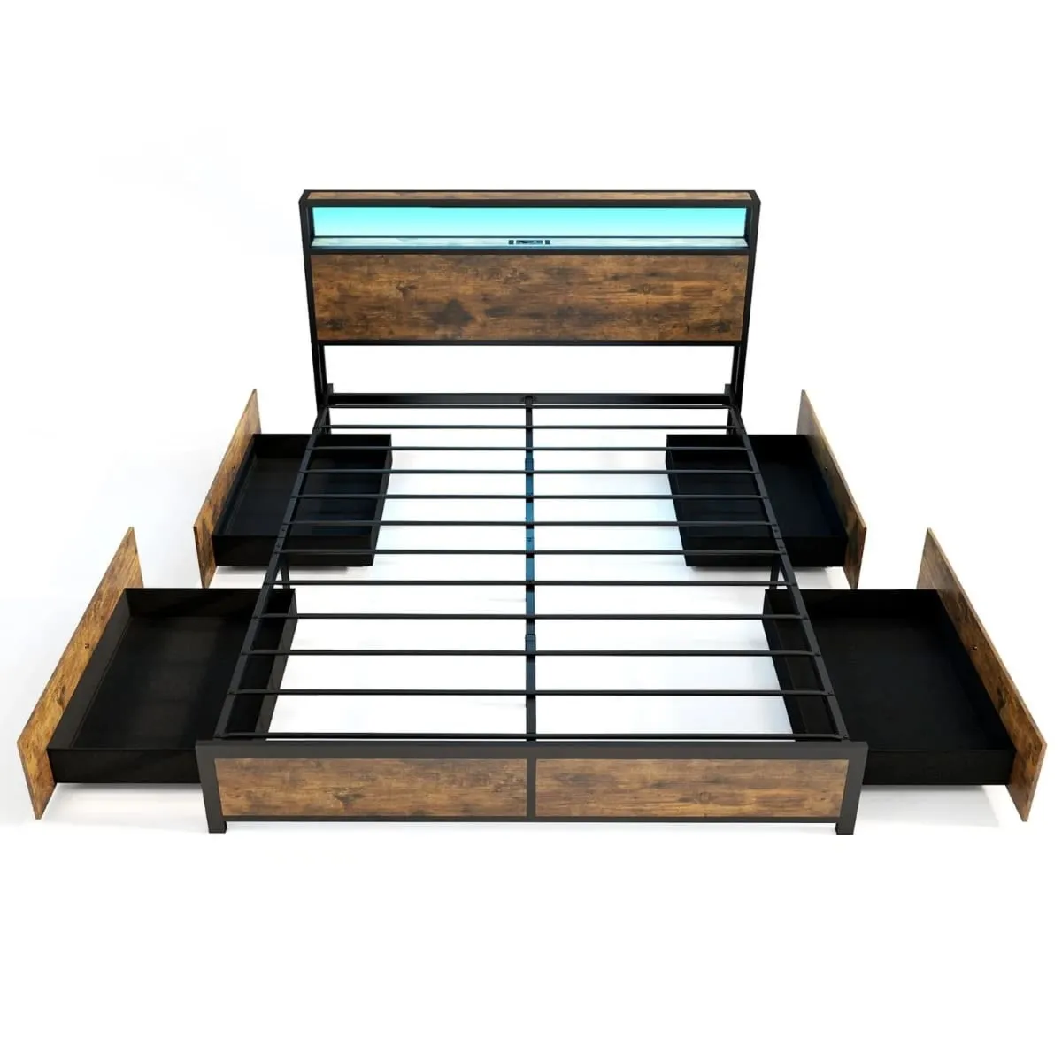 Industrialne łóżko z oświetleniem LED 160 x 200 cm