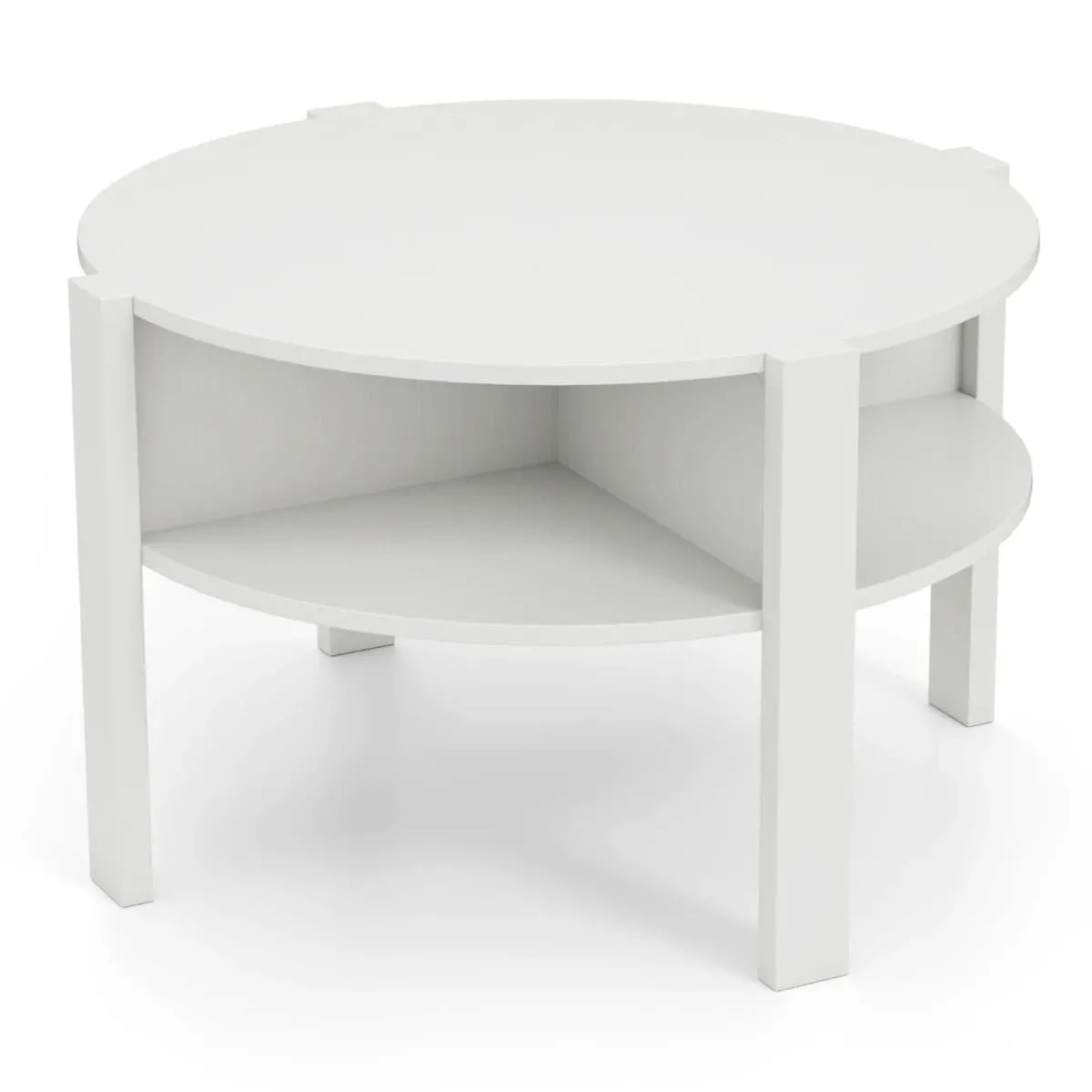 Okrągły stolik kawowy z 4 półkami biały