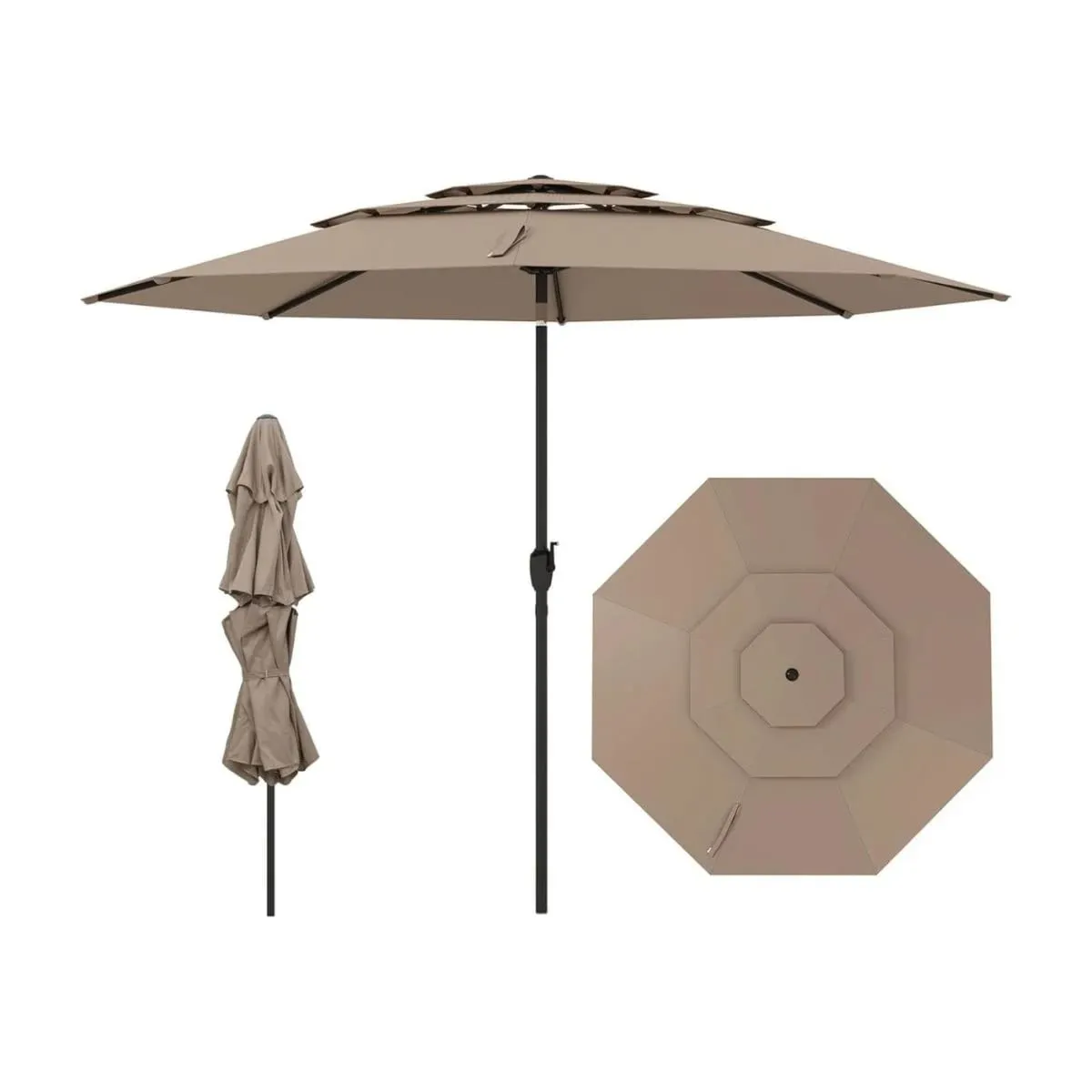 Parasol ogrodowy z systemem wentylacji i korbką brązowy