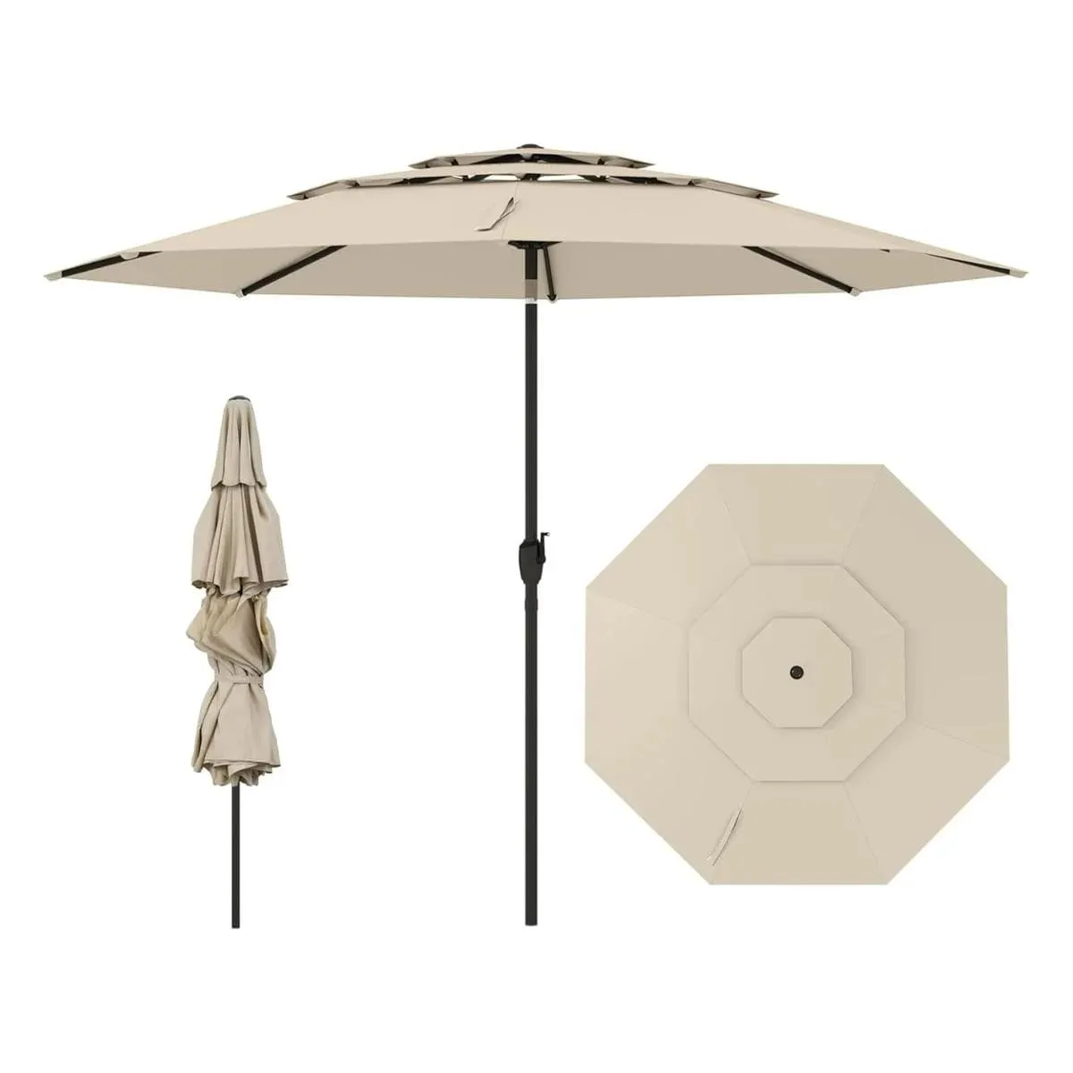 Parasol ogrodowy z systemem wentylacji i korbką beżowy