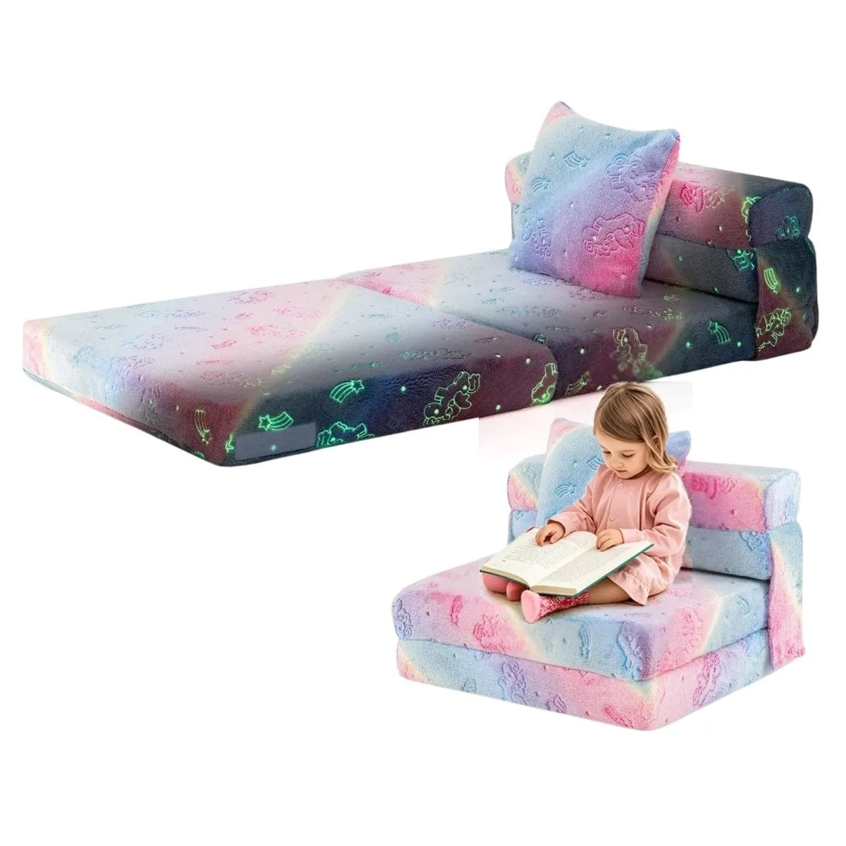 Rozkładany fotel dziecięcy z poduszką fluorescencyjny