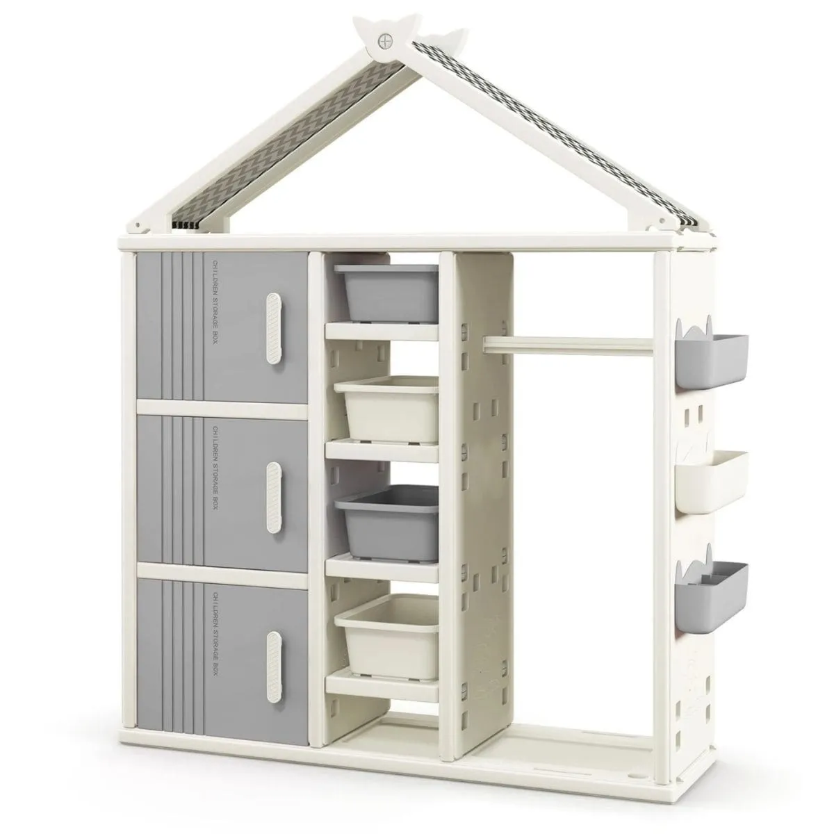 Regał dziecięcy w kształcie domku z drążkiem na ubrania