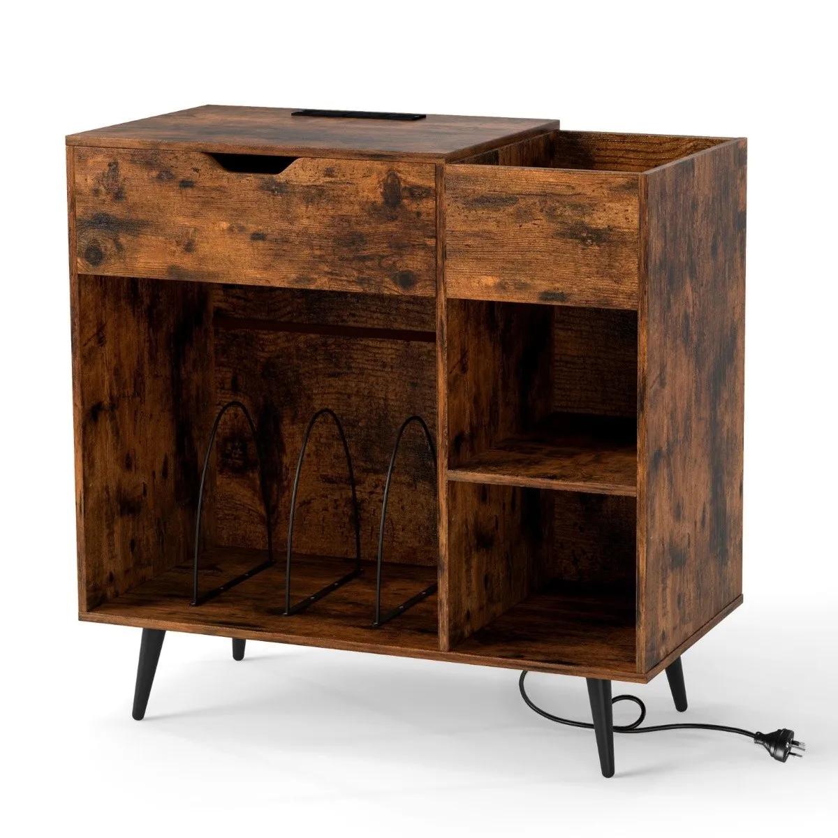 Komoda na gramofon i płyty winylowe z gniazdem AC i USB