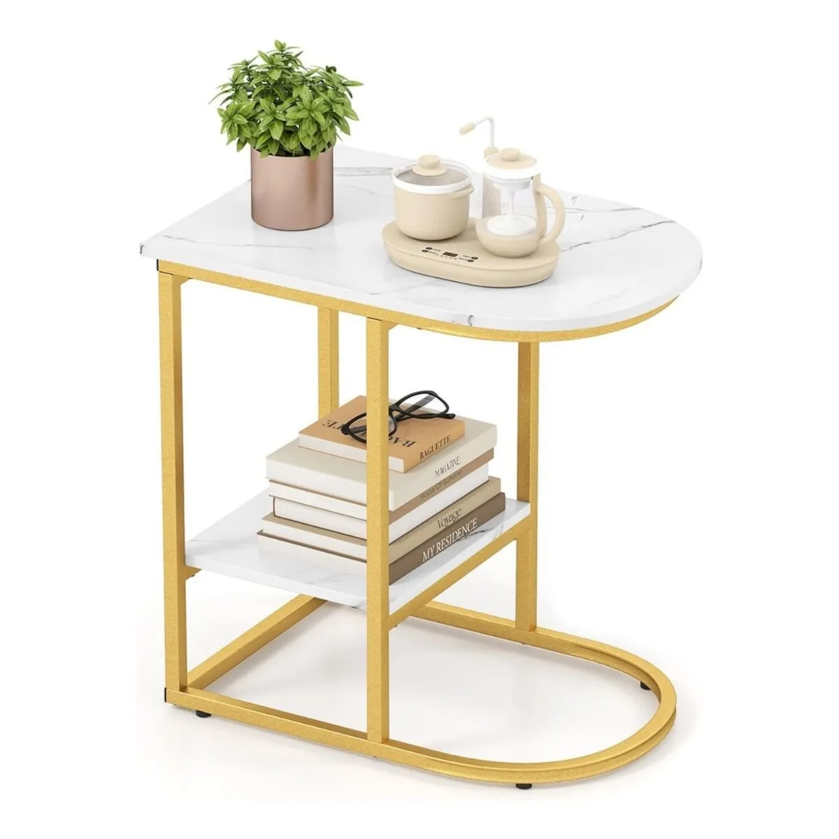 Stolik boczny glamour z imitacją marmuru