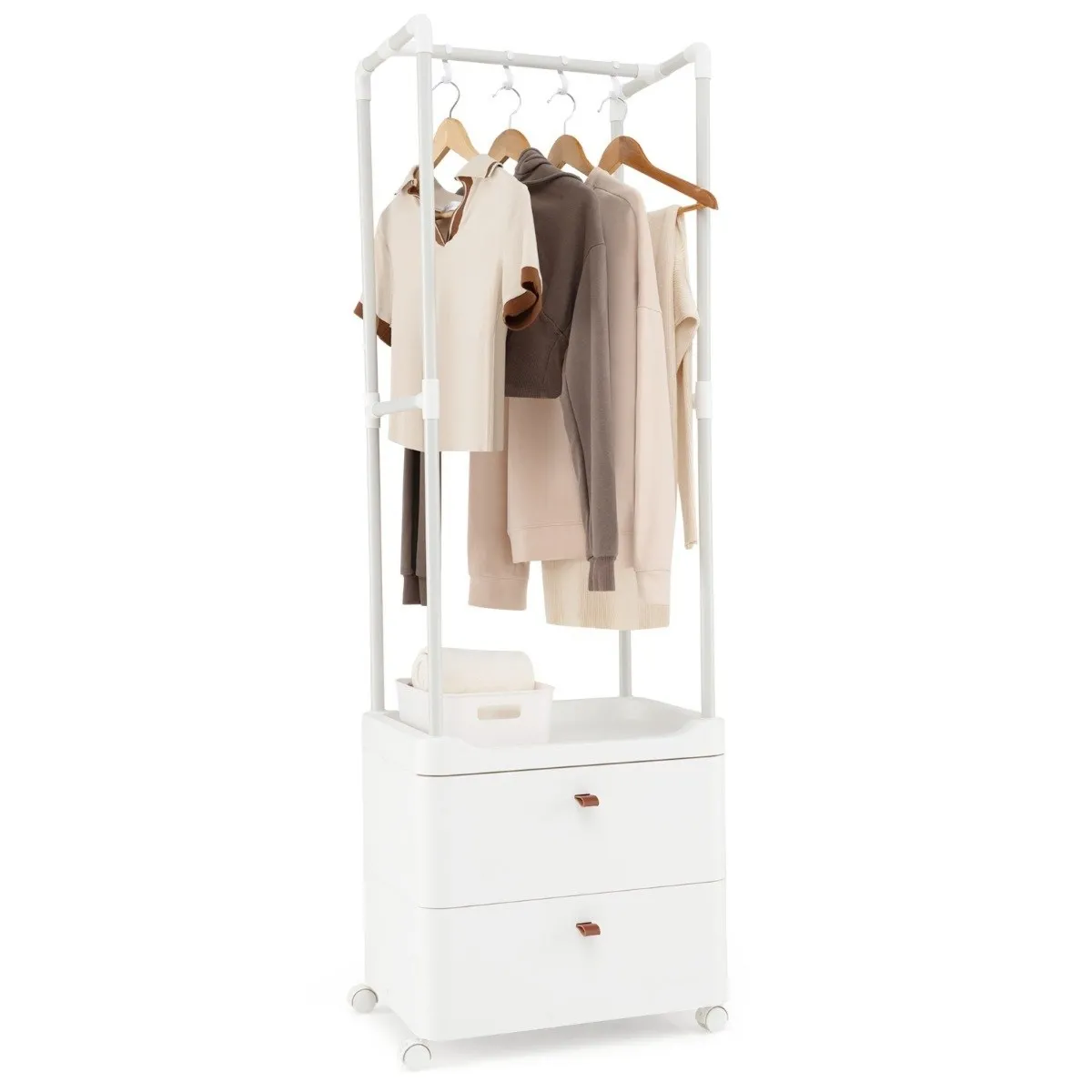 Wieszak na ubrania z 2 szufladami biały