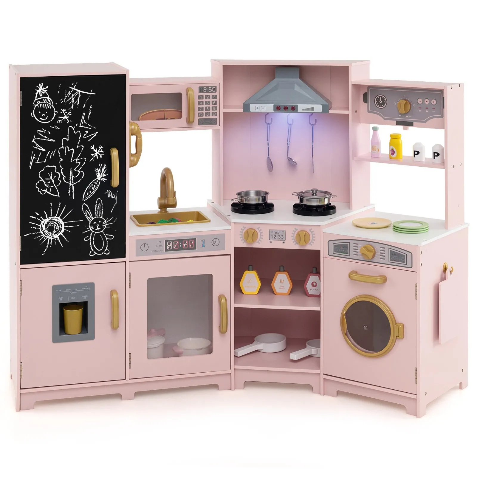 Drewniana kuchnia dla dzieci narożna różowa