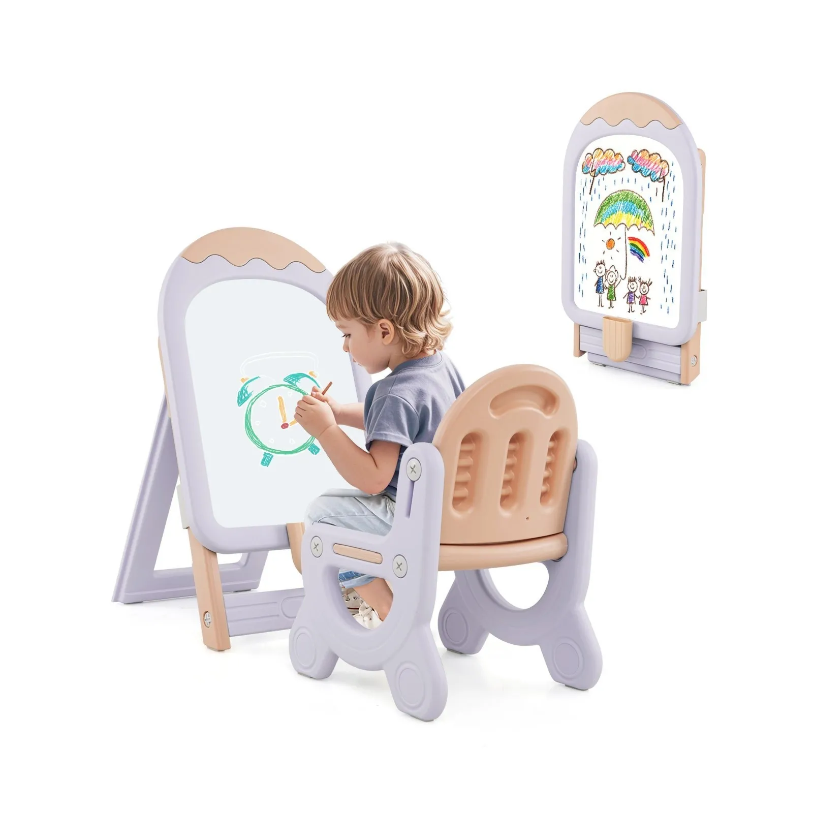 Tablica do rysowania z krzesłem dla dzieci fioletowa