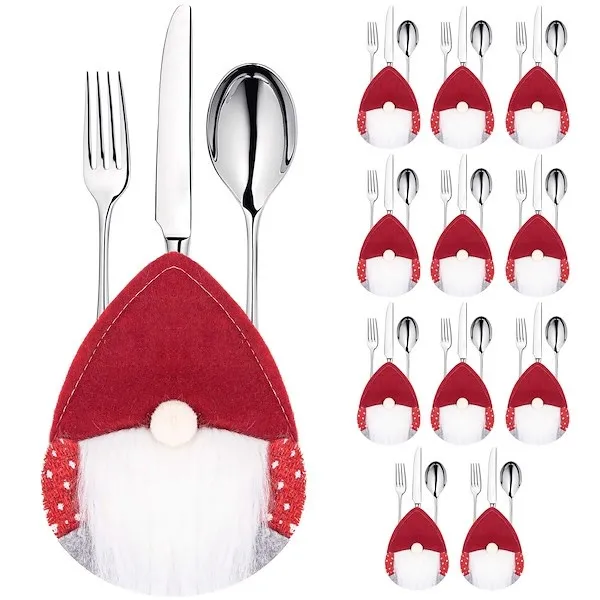 Kieszonka na sztućce 12szt. świąteczne etui, skrzaty czerwone ozdoba świąteczna