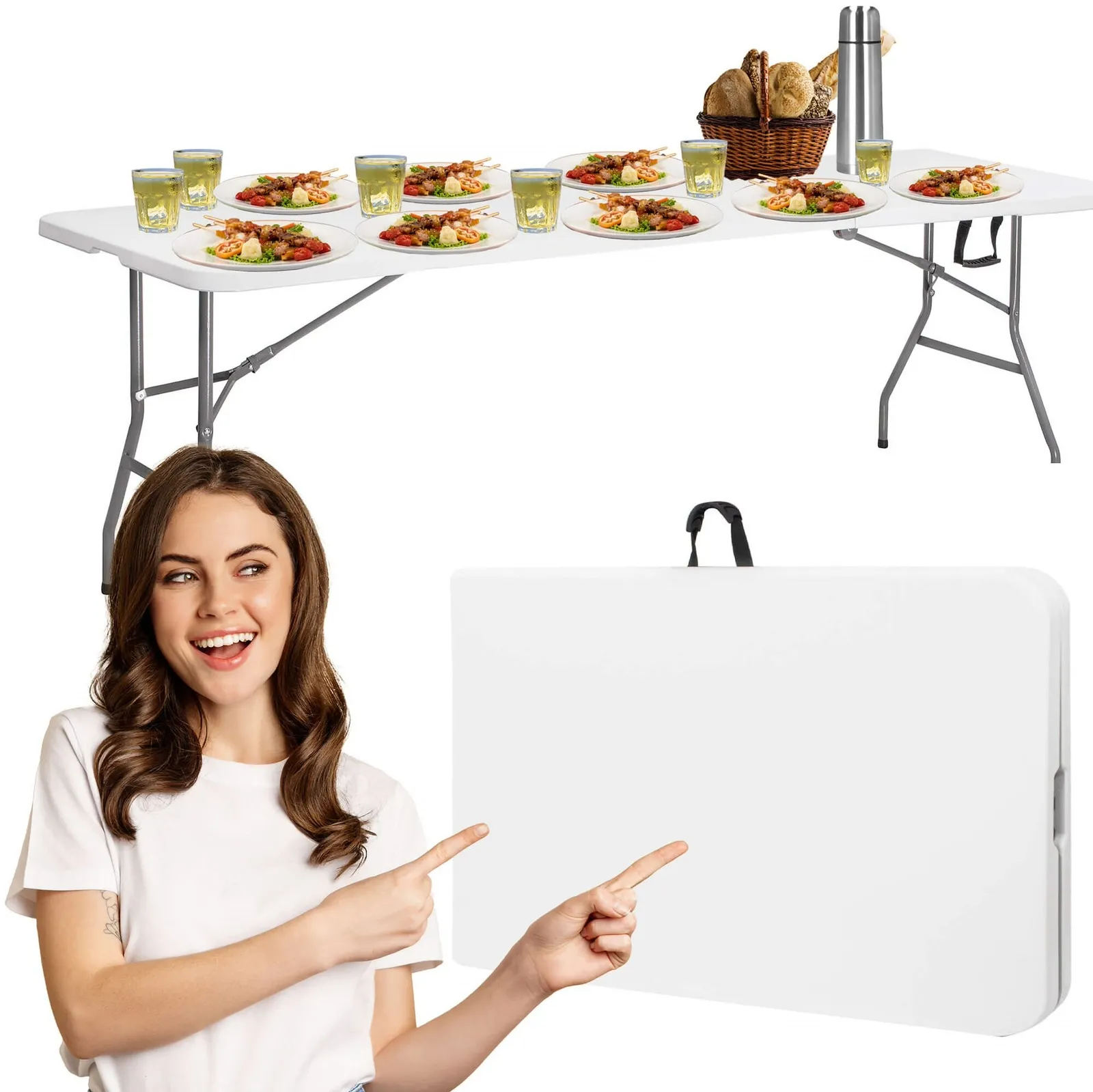 Stół cateringowy 180 cm bankietowy składany w walizkę stolik ogrodowy, turystyczny biały