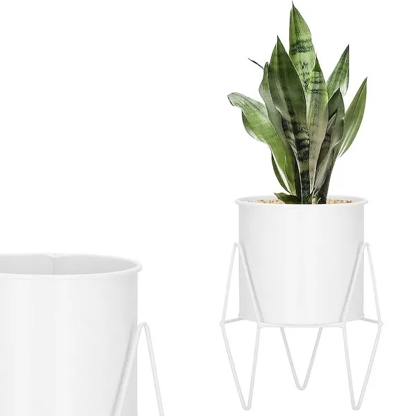 Stojak na kwiaty 22 cm z doniczką nowoczesny kwietnik loft biały mat