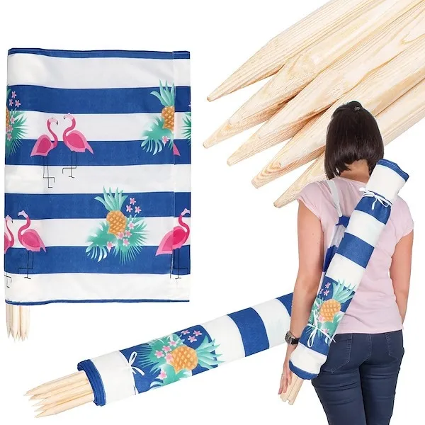 Parawan plażowy 6m flamingi, niebieskie pasy