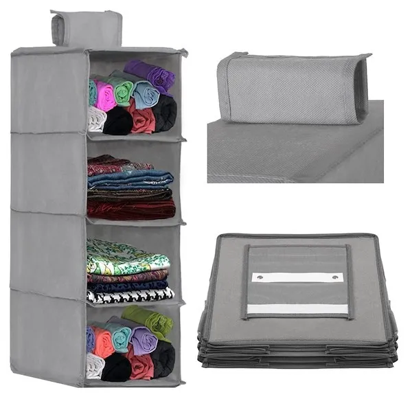 Wiszący organizer do szafy, z 4 półkami szary