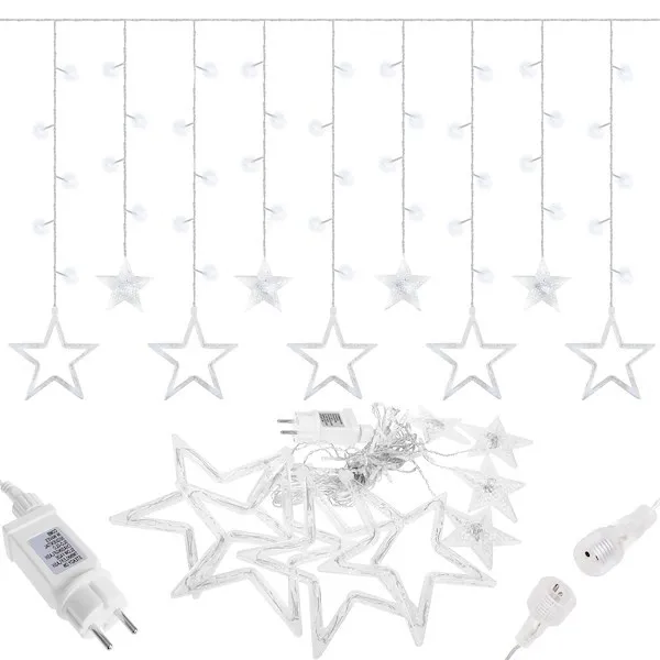 Kurtyna świetlna 92 led girlanda gwiazdki, lampki wewnętrzno-zewnętrzne sople zimny biały