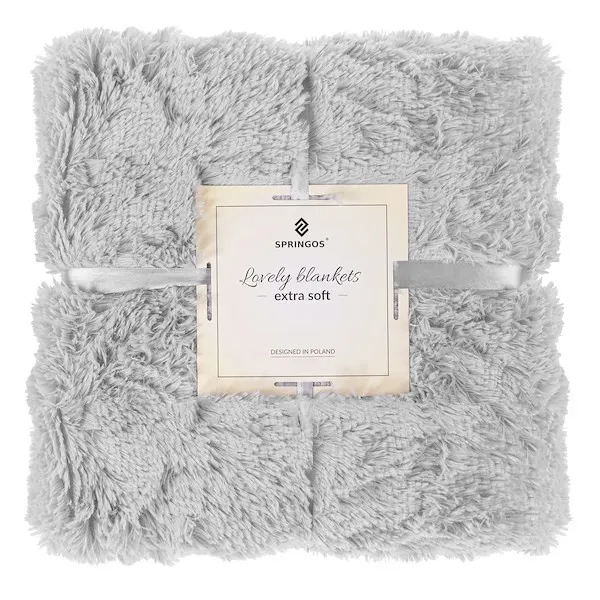 Narzuta na łóżko, koc 220x240 cm dwustronny pled na kanapę jasny szary