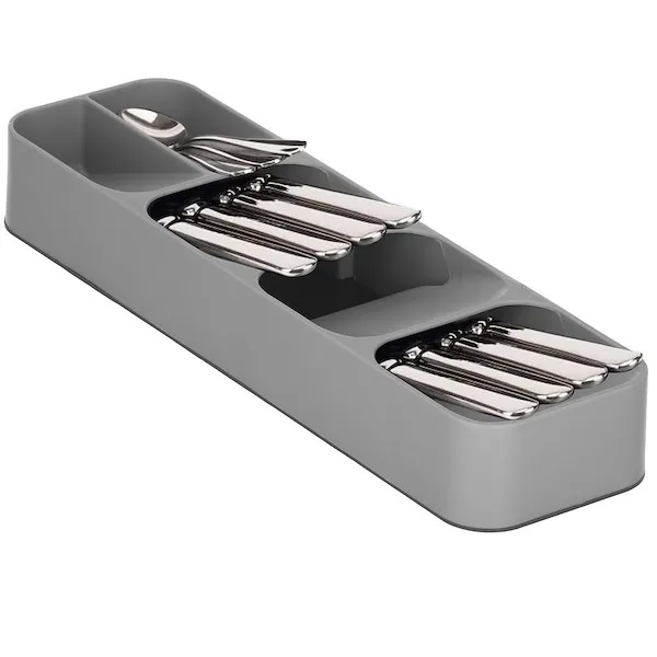 Organizer do szuflady na sztućce 5 przegródek, wielofunkcyjny wkład, pojemnik szary