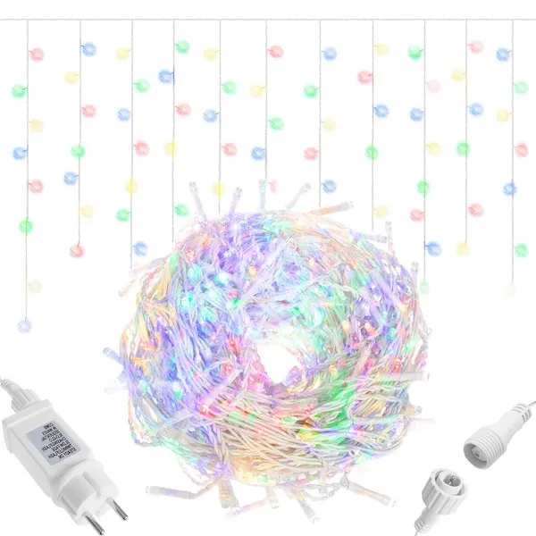 Kurtyna świetlna 500 led girlanda, lampki wewnętrzno-zewnętrzne sople multikolor