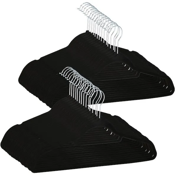 Wieszaki na ubrania 30 szt. welurowe zestaw premium czarny