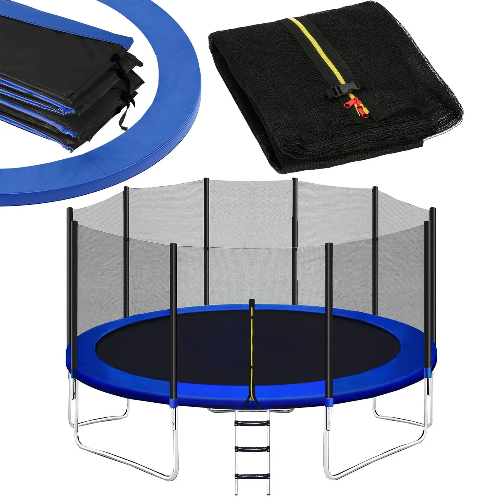 Siatka do trampoliny zewnętrzna z osłoną na sprężyny 460 cm 15 FT 10 słupków niebieska