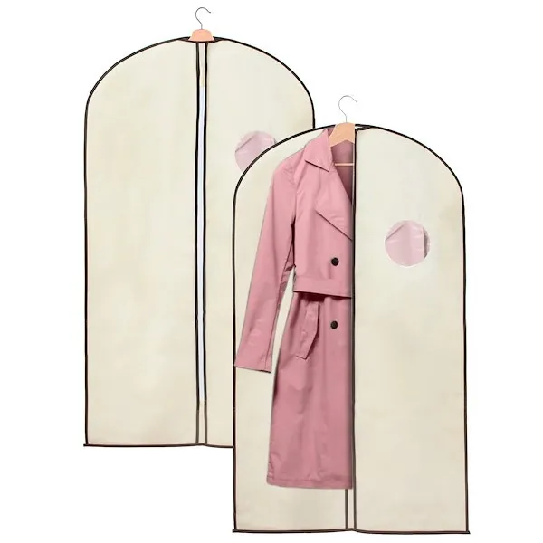 Pokrowiec na ubrania 2 szt. garnitur 130 cm z suwakiem i okienkiem zestaw kremowy