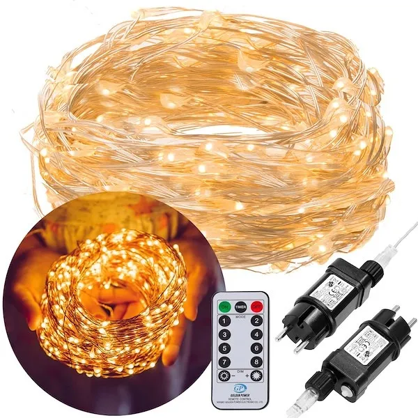 Lampki choinkowe z pilotem 300 led druciki na prąd biały ciepły