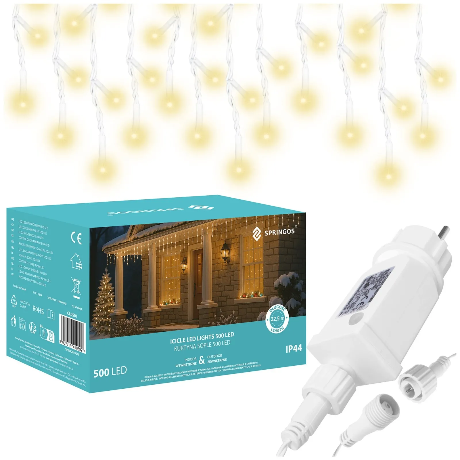 Kurtyna świetlna 1000 led girlanda, lampki wewnętrzno-zewnętrzne sople ciepły biały