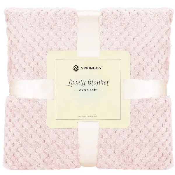 Narzuta na łóżko, pled 200x220 cm dwustronny, tłoczony koc na kanapę różowy