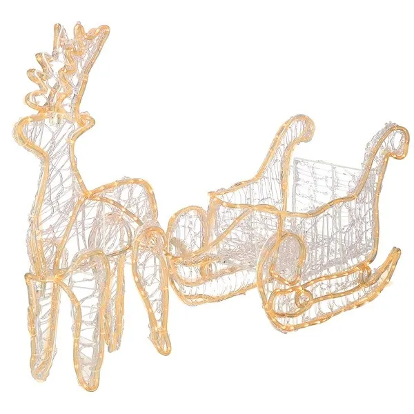 Renifer Led świąteczny z saniami 150 cm świetlna dekoracja do ogrodu biały ciepły