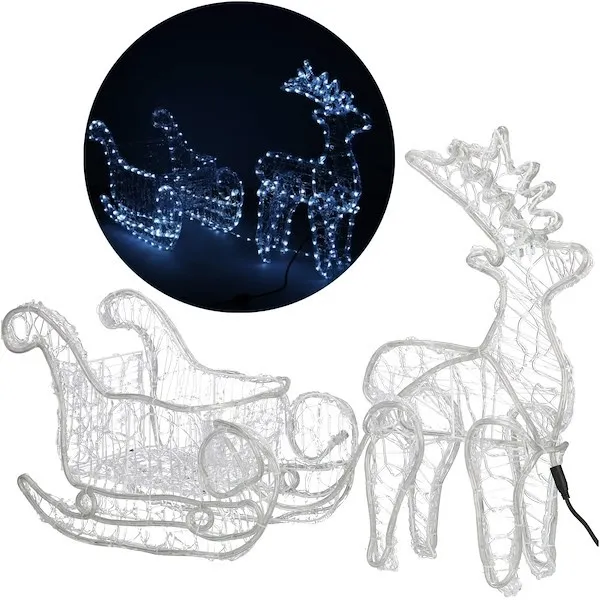 Renifer Led świąteczny z saniami 150 cm świetlna dekoracja do ogrodu biały zimny