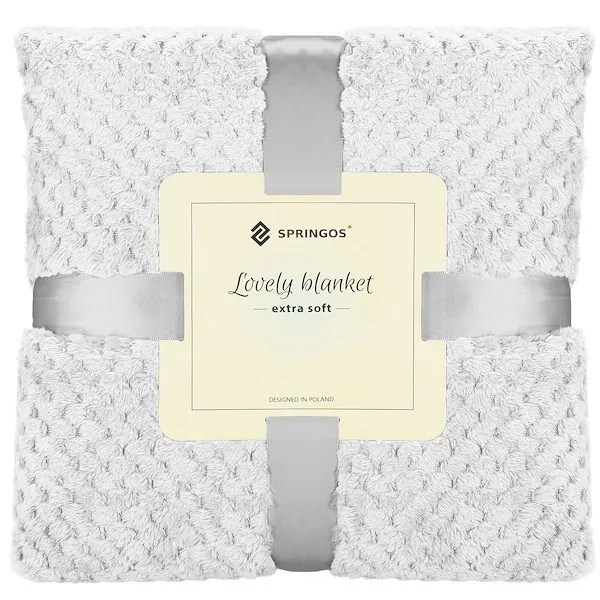 Narzuta na łóżko, pled 150x200 cm dwustronny, tłoczony koc na kanapę jasny popiel