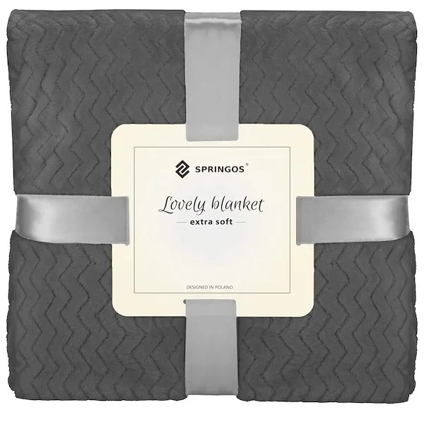 Narzuta na łóżko, pled 160x200 cm dwustronny, tłoczony koc na kanapę grafitowy zygzak