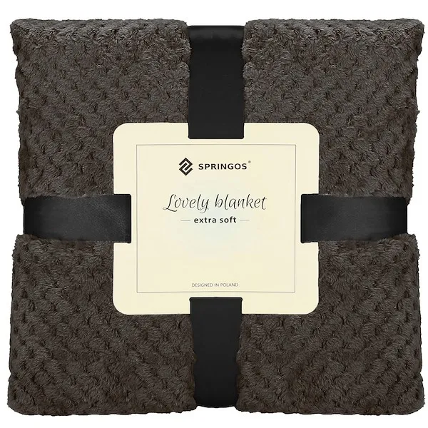 Narzuta na łóżko, pled 150x200 cm dwustronny, tłoczony koc na kanapę grafitowy