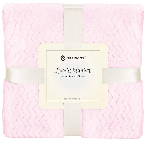 Narzuta na łóżko, pled 160x200 cm dwustronny, tłoczony koc na kanapę różowy zygzak