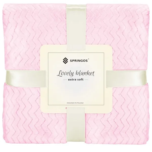 Narzuta na łóżko, pled 160x200 cm dwustronny, tłoczony koc na kanapę róż zygzak