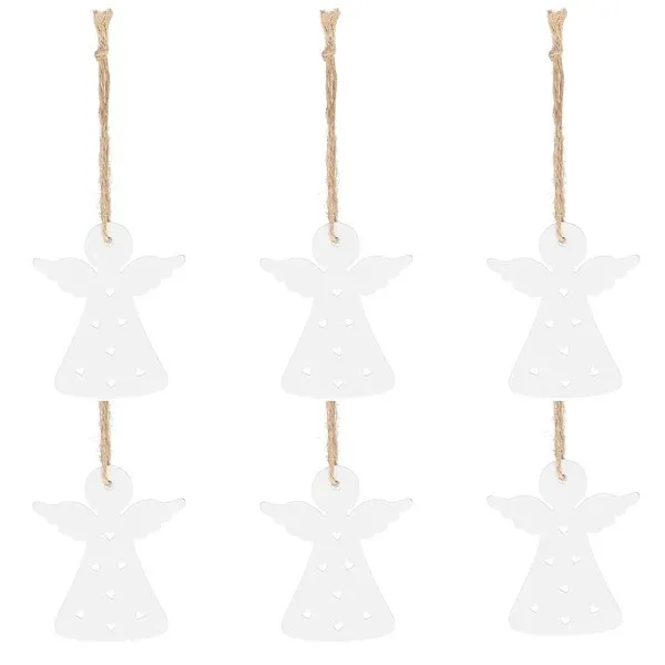Ozdoba choinkowa drewniana 7cm aniołki świąteczna zawieszka zestaw 6 szt.
