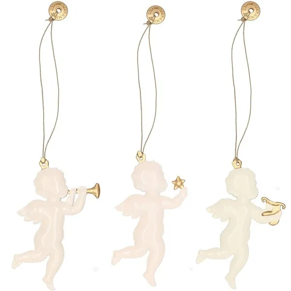 Ozdoba choinkowa 7cm metalowa, świąteczna zawieszka aniołek 3 szt. kremowy