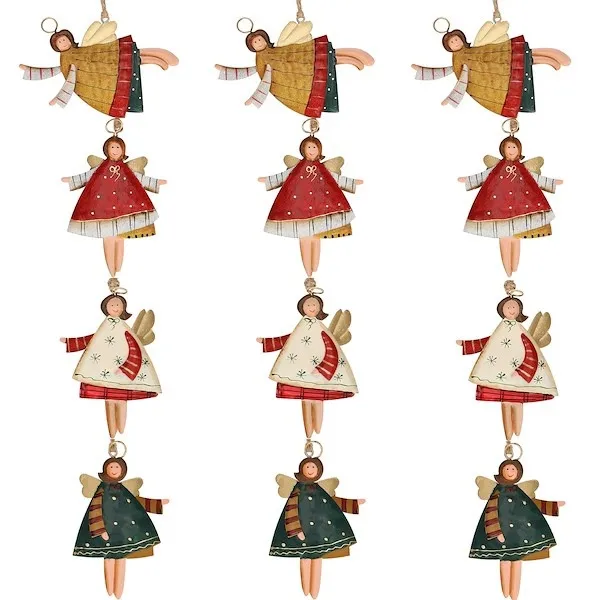 Ozdoba choinkowa 12 szt. metalowa, świąteczna zawieszka aniołki zestaw multikolor