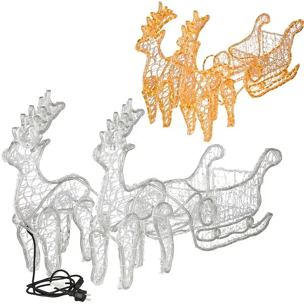 Renifery Led świąteczne z saniami 150 cm świetlna dekoracja do ogrodu ciepły biały