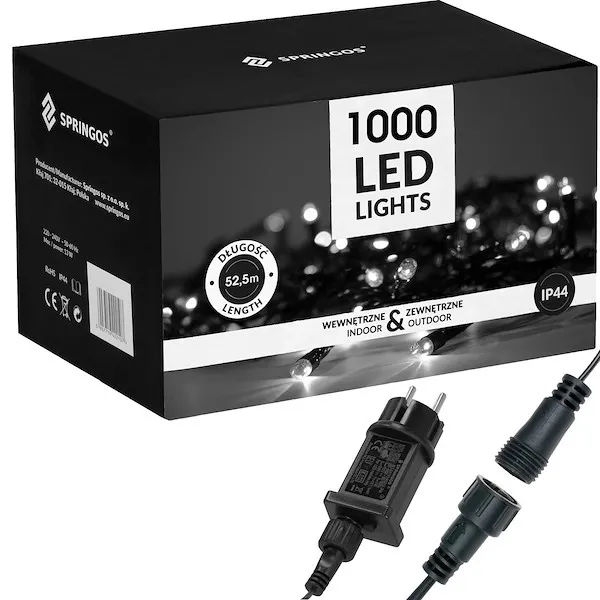 Lampki choinkowe 50m zimny biały 1000 led oświetlenie świąteczne IP44