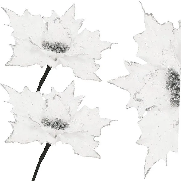 Gwiazda betlejemska 2 szt. biała z brokatem poinsecja sztuczny kwiat