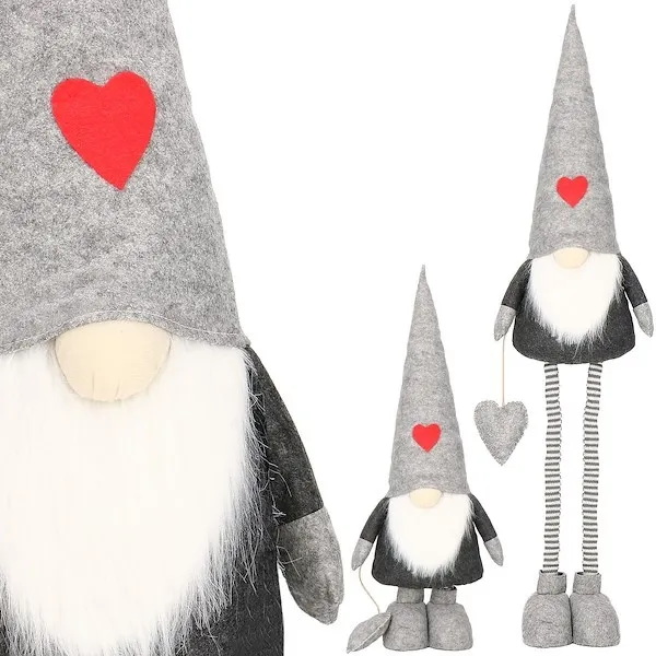 Skrzat świąteczny 82-130 cm, krasnal na teleskopowych nogach, gnom z szarą czapką