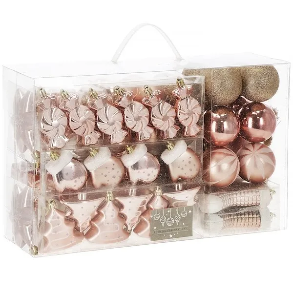 Bombki choinkowe 77 szt. rose gold, ozdoby świąteczne