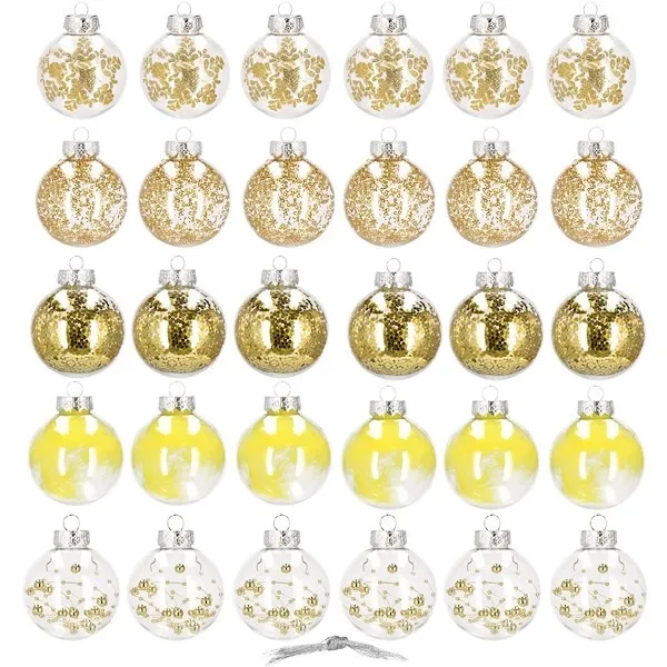 Bombki choinkowe 30 sztuk, przezroczyste złote, różne wzory