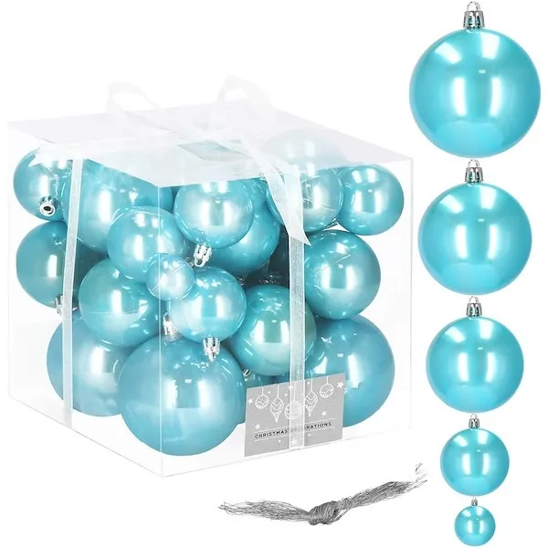 Bombki choinkowe 37 sztuk, perłowy niebieski, nietłukące bombki