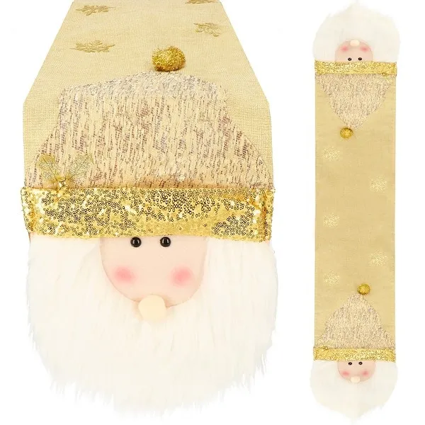 Bieżnik na stół 205x30 cm, obrus świąteczny z mikołajem, złoty