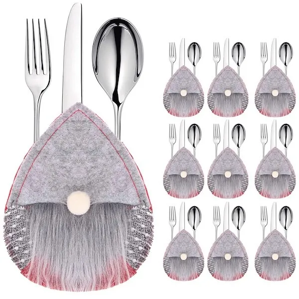 Kieszonka na sztućce 10 szt. świąteczne etui, skrzaty szare ozdoba świąteczna