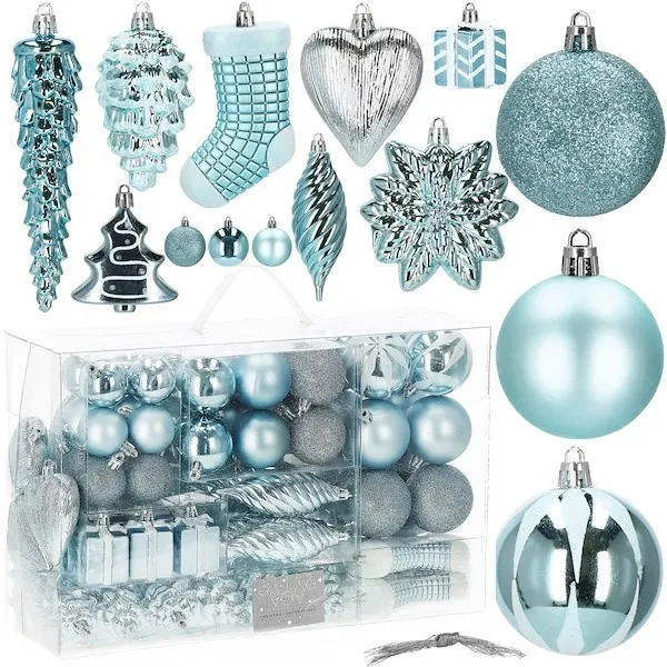 Bombki choinkowe 72 szt. niebieskie zestaw choinkowy ozdoby świąteczne