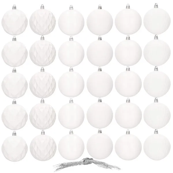 Bombki choinkowe 30 szt. białe 8 cm ozdoby choinkowe