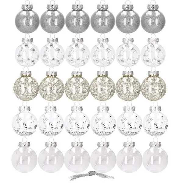 Bombki choinkowe 30 szt. 6cm srebrne i złote przezroczyste, ozdoby świąteczne