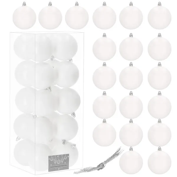 Bombki choinkowe 20 szt. białe 8 cm zestaw świąteczny