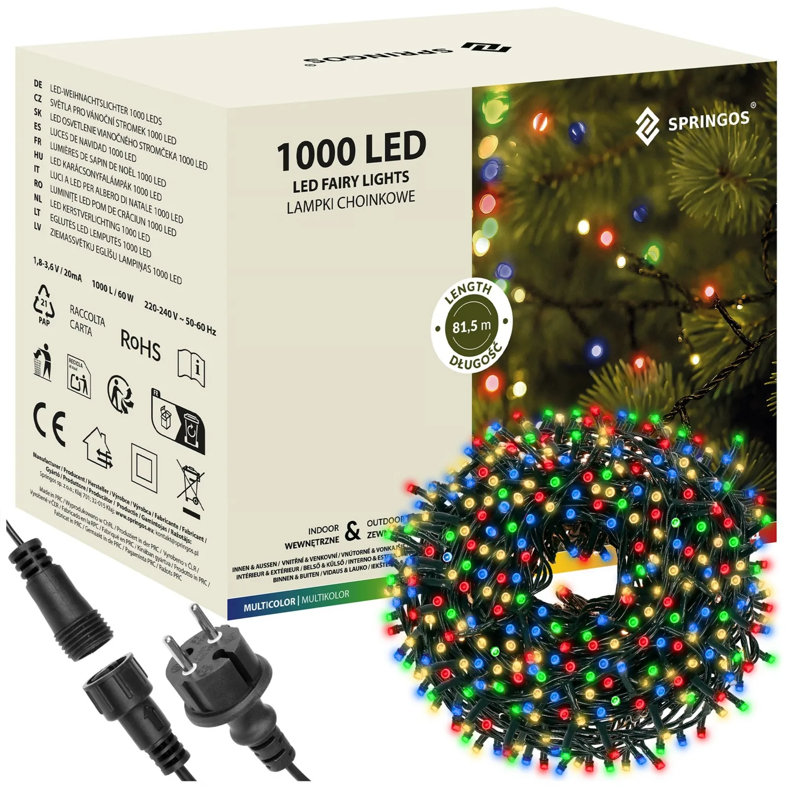 Lampki choinkowe 1000 LED 81,5 m multikolor zewnętrzne i wewnętrzne